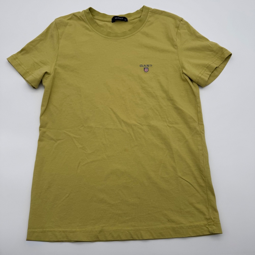Gant Mens Short Sleeve Embroidered Shield Logo Cotton T-Shirt Yellow Green S